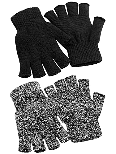 Cooraby 2 Paar Unisex Warme Halbfingerhandschuhe Winter fingerlose Handschuhe (L für Erwachsene, M für Jugendliche, S für Kinder) (Schwarz, Schwarz und Weiß, Mittel) von Cooraby
