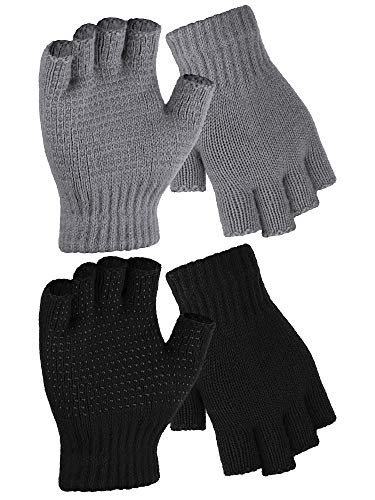 Cooraby 2 Paar fingerlose rutschfeste Strickhandschuhe, dehnbar, für Männer und Frauen von Cooraby