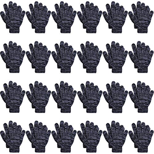 Cooraby 24 Paar Kinder Handschuhe Winter Magische Handschuhe Warm Gestrickt Dehnbar Vollfinger Handschuhe - Schwarz - 6-11 Jahre von Cooraby