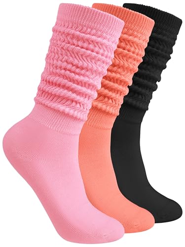 Cooraby 3 Pairs Womens Slouch Socks Soft Breathable Scrunch Knee High Extra Long Boot Socks Retro Comfortable Size 5-8 von Cooraby