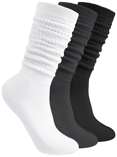 Cooraby 3 Pairs Womens Slouch Socks Soft Breathable Scrunch Knee High Extra Long Boot Socks Retro Comfortable Size 5-8 von Cooraby