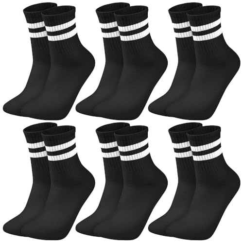 Cooraby 6 Paare Unisex-Kindersocken Jungen Mädchen Sport-Socken mit Retro-Streifen Weiche Baumwollsocken Schwarz Weiß Grau von Cooraby