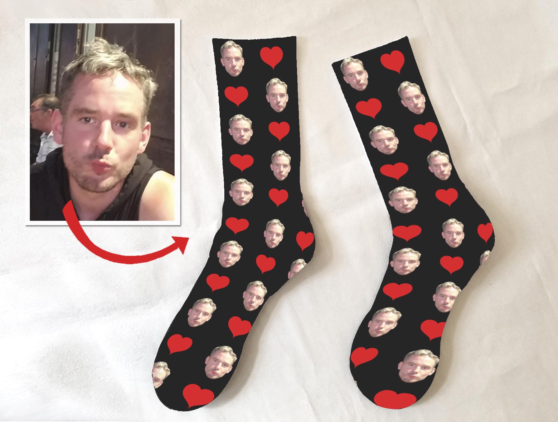 Weihnachtsgeschenk Geburtstag Spaß Socken Personalisiert Fotodruck Gesicht Vatertag Love Liebe Partner Paare Partnerlook von CopaCocoa