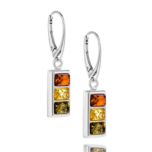 Exquisite Damen Ohrringe Aus Silber Mit Mehrfarbigem Bernstein-Anhängern von Copal