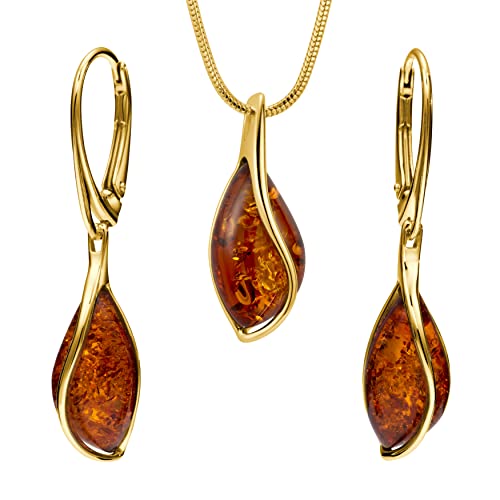 Copal Damen Schmuckset Mit Bernstein Anhänger Und Verstellbarer Goldplattierter Silberkette von Copal