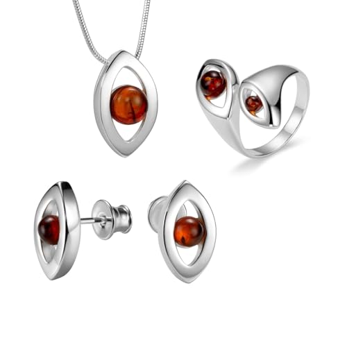 Copal Damen Schmuckset Aus Bernstein Polarisierendem Silber 3-Tlg Mit Verstellbarer Schlangenkette Für Besondere Anlässe Und Geschenkbox von Copal
