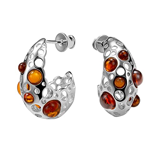 Halbmondförmige Silberne Ohrstecker Mit Bernstein In Vielfarbigen Tönen Aus Hochwertigem 925 Sterling von Copal