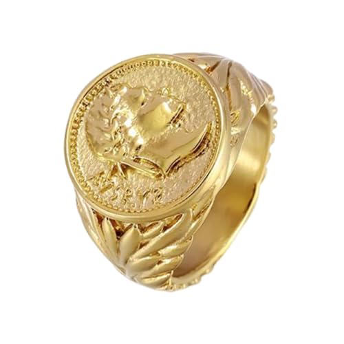 Copangle Römische Ringe für Männer, Caesar-Ring,Vintage Siegelringe für Männer - Retro-Kaiserkopf-Portrait-Ring, Siegelring aus Edelstahl, bequemer Schmuck für den Geburtstag des Freundes von Copangle