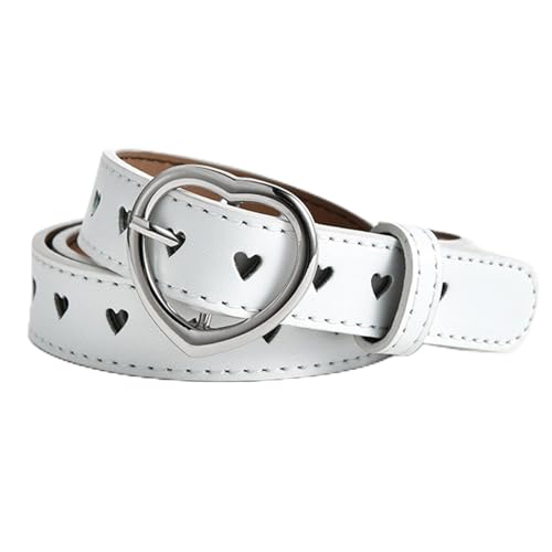 Copbopwn Mädchengürtel Kindergürtel Süßer elastischer Herzgürtel Verstellbarer Stretchgürtel mit Herzschnalle PU Skinny Gürtel für Jungen Mädchen Damengürtel für Jeans Kleider Jumpsuit Hosen (weiß) von Copbopwn