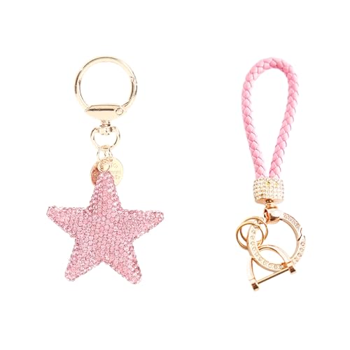 Copbopwn Strass Stern Schlüsselanhänger Handtasche Charms Bling Crystal Pentagramm Schlüsselanhänger Rucksack Schlüsselanhänger Mode Auto Schlüsselanhänger für Frauen Mädchen (Rosa) von Copbopwn