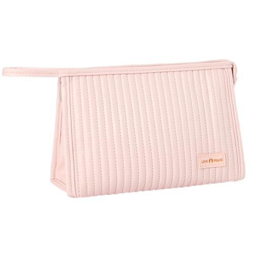 Make-up-Taschen für Frauen, PU Leder Tragbare Tasche Mini Kulturtasche Aufbewahrungstasche Wasserdichtes Make-up Reiseetui Kosmetiktasche Tragbare Kosmetiktasche für das Urlaubsbadezimmer (Rosa) von Copbopwn