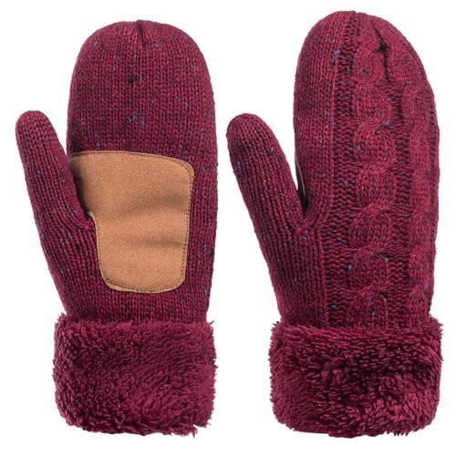 Copcape Fäustlinge Handschuhe Damen Winter Warm,Thermo Handschuhe Damen Strick Merinowolle, Zopfmuster Warm mit Dickem Thermo-Fleece, Handschuhe Damen Touchscreen Finger Rutschfest von Copcape