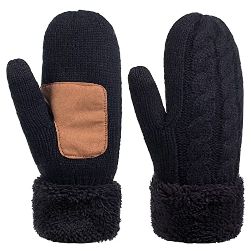 Fäustlinge für Damen, kaltes Wetter, Damen-Fäustlinge, Wolle, gestrickt, warm, Thermo-Fleece-gefüttert, Winterhandschuhe mit Touchscreen-Fingern, schwarz, Einheitsgröße von Copcape