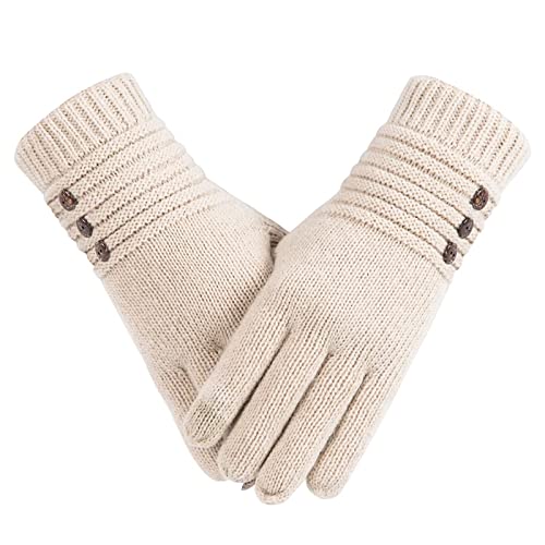 Handschuhe für Damen, Winterhandschuhe Warm Wollstrick mit Thermo Thinsulate gefüttert, Handschuhe für kaltes Wetter mit Touchscreen Finger, Beige, Einheitsgröße von Copcape