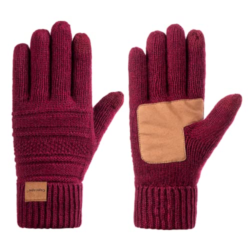 Winterhandschuhe Damen Kaltes Wetter, Handschuhe für Frauen Strickwolle Warm Thermo Thinsulate Gefüttert, Handschuhe mit Touchscreen Fingern, burgunderfarben, Einheitsgröße von Copcape