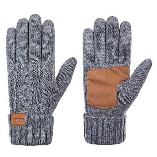 Winterhandschuhe Damen Kaltes Wetter, Handschuhe für Frauen Warm Wolle Strick mit Thermo Thinsulate Gefüttert, Touchscreen Handschuhe Anti-Rutsch, Weich Grau, Einheitsgröße von Copcape