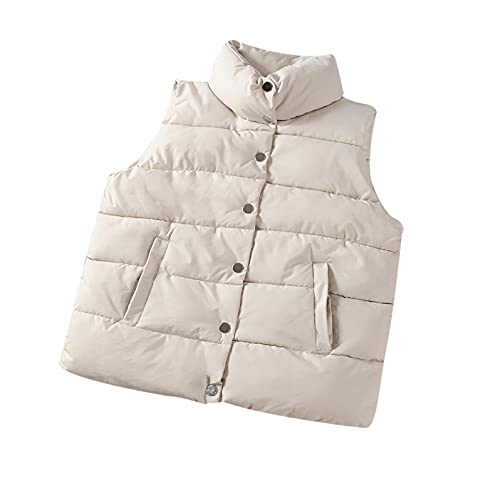 Copelsie Baumwolle Daunenweste Damen - Winter Lose Warme Stehkragen Ärmellose Weste, Dick Plus Size Big Gepolsterte Daunenweste Oberbekleidung Für Outdoor Reisemantel, Weiß, L von Copelsie