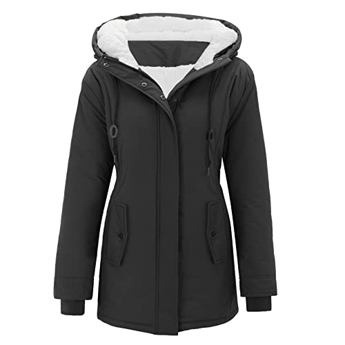 Copelsie Damen Wintermantal Lang mit Fell Wasserdicht Schwarz Sale Warm Winterparka Damenmantel Parka Mantel Damenjacke Fleecejacke Steppjacke Steppmantel Übergangsmantel Übergangsjacke Winterjacke von Copelsie