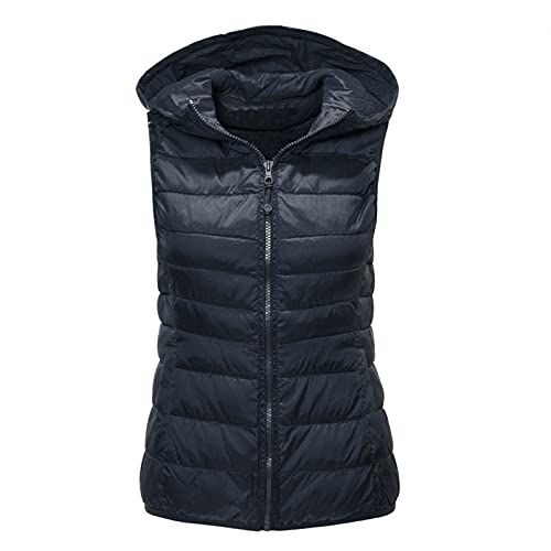 daunenweste damen blau, Damen Kurze Steppweste Winter Warm Leichte Daunenweste Mantel, Ärmellos Plus Size Baumwolle Wattierte Weste Jacke Für Damen Winddichte Weste von Copelsie