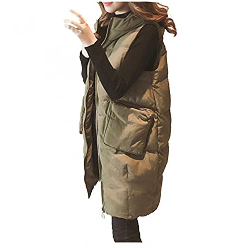 Copelsie Daunenweste Damen lang, Kurzmantel Dicker Warmer Oversize Lose Parkas Weste Pufferjacke, Winter Winddicht Ärmellos Große Tasche Steppweste Für Oberbekleidung, Z3-grün, XXL von Copelsie