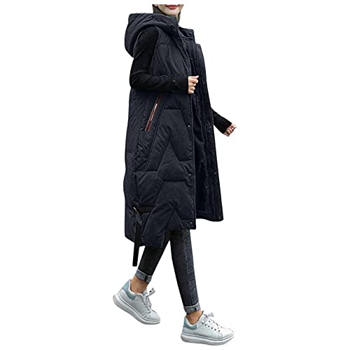 Copelsie jacke damen elegant, Daunenweste Damen Lang Wintermantel Weste Steppweste Übergangsweste mit Kapuze Daunenjacke Steppjacke mit Taschen Outdoor von Copelsie