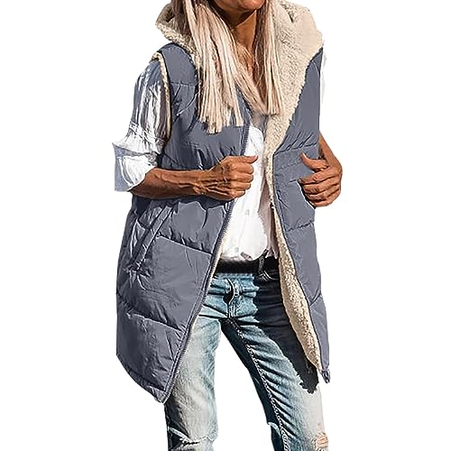 Copelsie Lang Jacke Weste Damen Daunenweste mit Kapuze Ärmellose Lange Steppweste Winter Warm Longweste Leicht Winterjacke Winterweste Daunenmantel Daunenjacke Outdoor Puffer Jacke Winterweste Mäntel von Copelsie