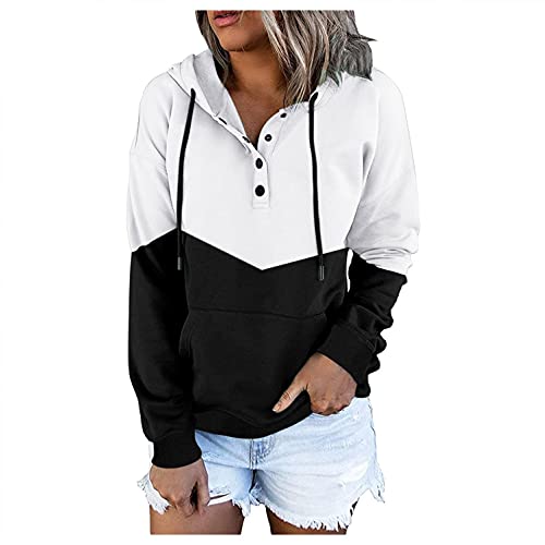 Copelsie Pullover Damen Herbst, Hoodie reißverschluss, Strickjacke lang, Kapuzenpullover Kontrastfarbe Sweatjacke Langarm Freizeit Oberteile mit Reißverschluss aus Baumwolle, Z11-weiß, XXL von Copelsie