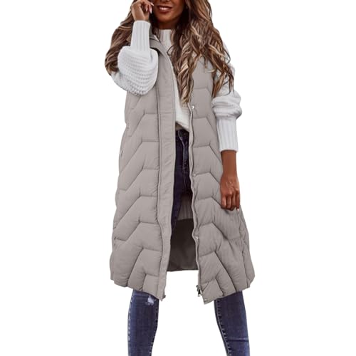 Copelsie Steppweste Damen Lang, Weste Damen Lang Jacke Daunenweste mit Kapuze Winter Warm Longweste Ärmellose Lange Steppweste Leicht Winterjacke Winterweste Daunenmantel Daunenjacke Puffer Jacke von Copelsie