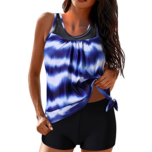 Copelsie Tankinis FüR Damen, Damen Badeanzug Zweiteiliges Halter-Tankini Set mit V-Ausschnitt Damen Print Tankini mit Oberteile und Badeshorts Badeanzug Beachwear Zweiteiler Bademode von Copelsie