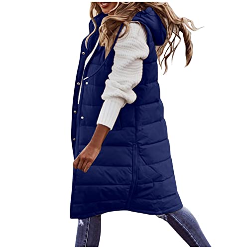 Copelsie Weste Damen elegant, Kurze Steppweste Baumwolle Daunenweste Winter Lose Mantel, Frühling Ärmellose Wattierte Jacke Für Winddichte Warme Weste, Z3-marine, XXL von Copelsie