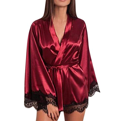 Copelsie Winter Bademantel,Sexy Kleid Bademantel Frauen Robe Femme Frauen Satin Nachthemd Seide Spitze Dessous Nachthemd Nachtwäsche von Copelsie