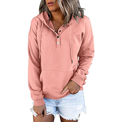 Hoodie Damen Oversize, Damen Kapuzenpullover Sweatshirt Einfarbig Hoodie Loose Kapuze Pullover Langarmshirt Herbst Winter Oberteile Tops Kapuzenpulli mit Taschen Sport Outdoor Casual Style von Copelsie