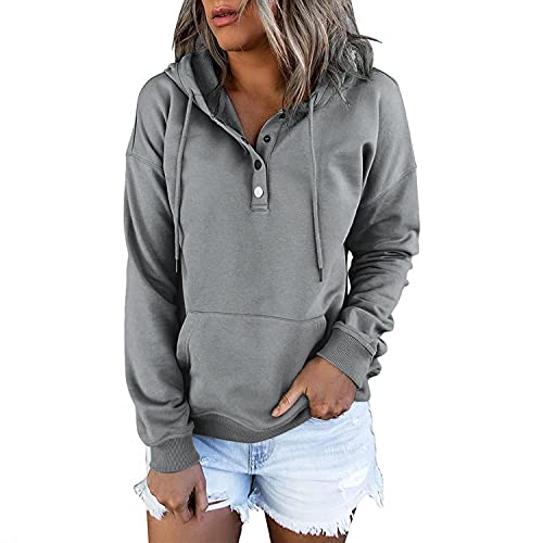 Hoodie Damen Oversize, Damen Kapuzenpullover Sweatshirt Einfarbig Hoodie Loose Kapuze Pullover Langarmshirt Herbst Winter Oberteile Tops Kapuzenpulli mit Taschen Sport Outdoor Casual Style von Copelsie