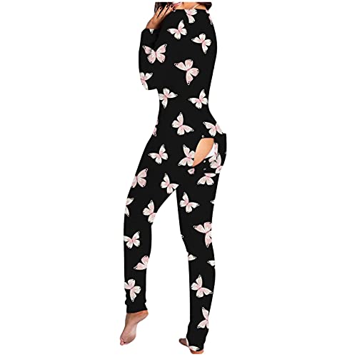 Pyjama Damen Kariert, Schlafanzug Damen Winter Baumwolle Kuschel Schlafanzug Damen XXL Lang Strampler Damen Damen Einteiler Retro Flanell Pyjama Damen Kariert Mit Funktionale Geknöpfte Klappe von Copelsie