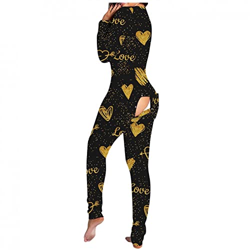 Schlafanzug Damen Lang Baumwolle, Schlafanzug Damen Lang Overall Damen Schwarz Eng Strampler Damen Pyjama Schlafanzug Damen Einteiler Sexy Pyjama Damen Lang Spitze Mit Funktionale Geknöpfte von Copelsie