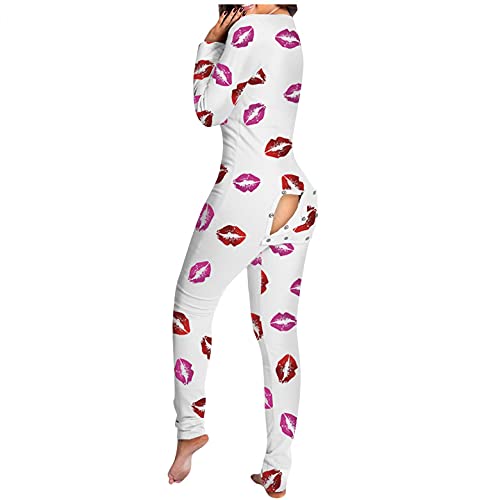 Schlafanzug Damen Winter, Jumpsuits für Damen Mode Schmetterling Druck Schlafanzug Erwachsene Overall mit Po Klappe Einteiler Hausanzug Reizvoller Onesie Pyjama Kuschelig Langarm von Copelsie