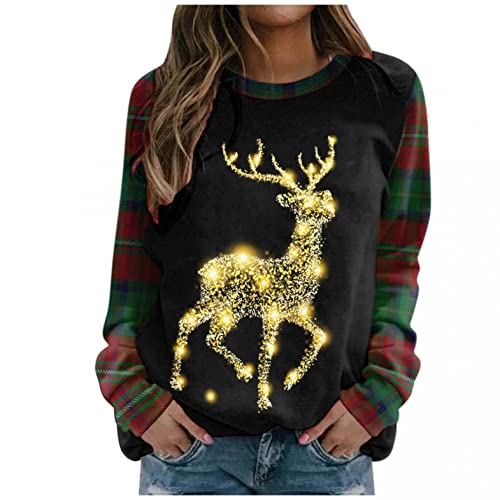 Weihnachtspullover Damen Lang, Weihnachten Pullover Damen Christmas Xmas Rentier Drucken Weihnachtspullover Kapuzenpullover Pullover Teenager Mädchen Weihnachtspulli Festival Casual Sweatshirt von Copelsie