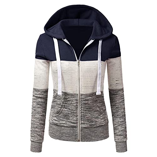 Winterjacke Damen Sale, Hoodie Damen Oversize, Kapuzenjacke Damen Sweatjacke Farbblock Kapuzenpullover Sweatshirt Jacke Hoodie Kapuzenpulli Pullover mit Kapuze Reißverschluss Taschen von Copelsie