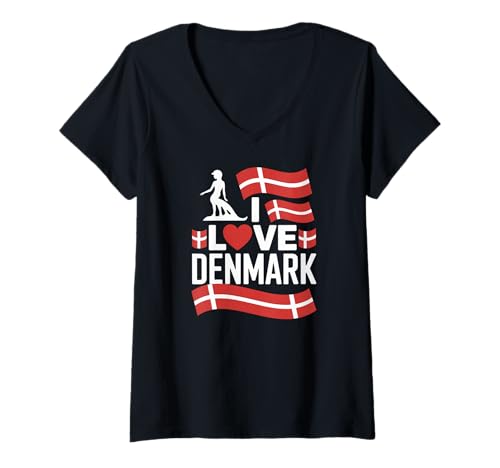 Damen Ich Liebe dänisches Design für Enthusiasten T-Shirt mit V-Ausschnitt von Copenhagen Denmark Culture Travel