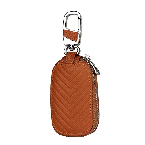 Copmob Multifunktions-Leder-Schlüsseletui,Exquisite Münztasche und Autoschlüssel-Etui,Diebstahlsicherer Autoschlüssel-Etui,Gerader Metallhaken - Hellbraun von Copmob