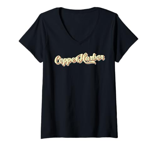 Damen Copper Harbor T-Shirt Retro Art Baseball Schriftart Vintage T-Shirt mit V-Ausschnitt Damen Copper Harbor T-Shirt Retro Art Baseball Schriftart Vintage T-Shirt mit V-Ausschnitt von Copper Harbor Retro Vintage Style T-ShirtsCopper H