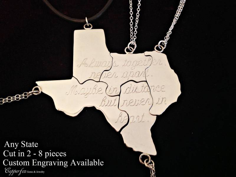 Sterling Silber State Puzzle Halskette - Jeder Zustand Personalisiert Graviert von CopperfoxGemsJewelry