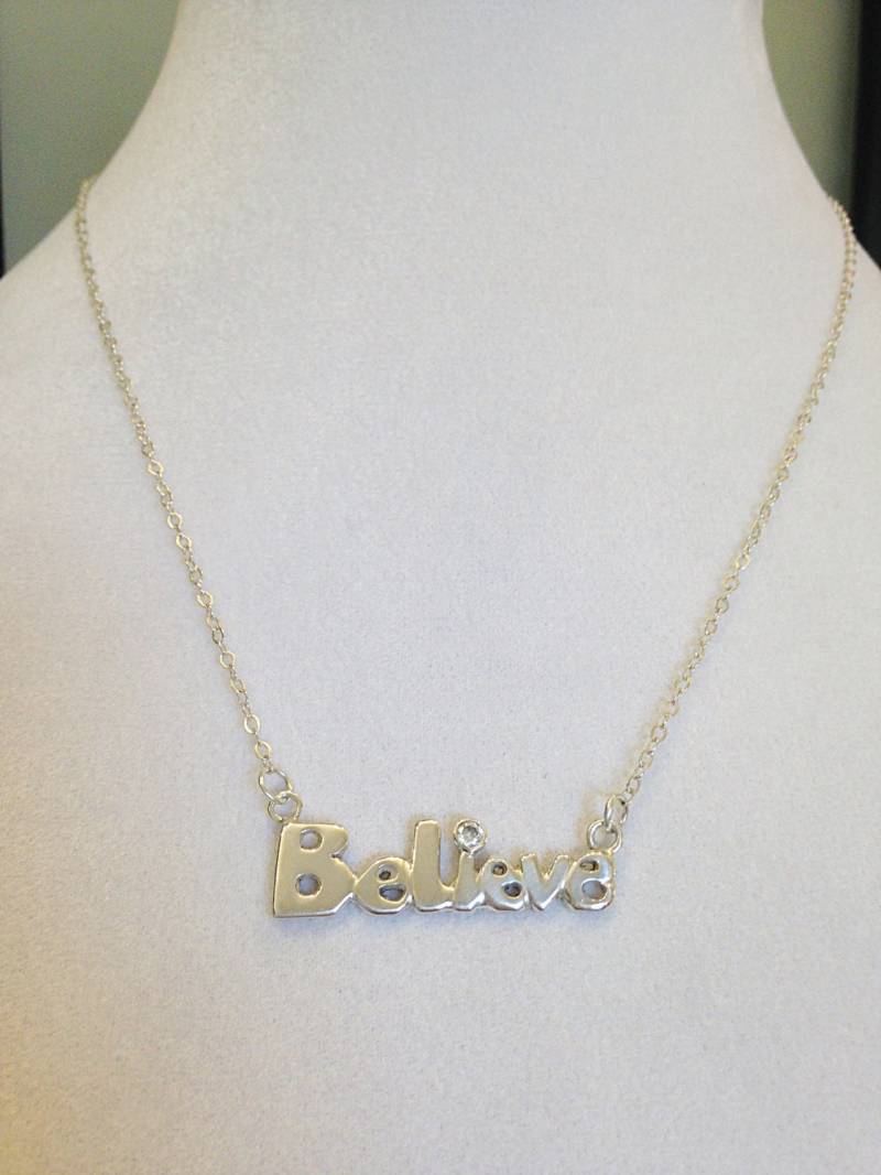 sterling Silber Believe Halskette - Mit Cz Inspirational von CopperfoxGemsJewelry