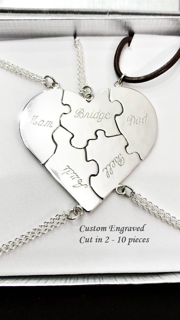 sterling Silber Gravur Puzzle Herz Halskette "A Piece Of My Heart" - Brautjungfern Valentinstag von CopperfoxGemsJewelry