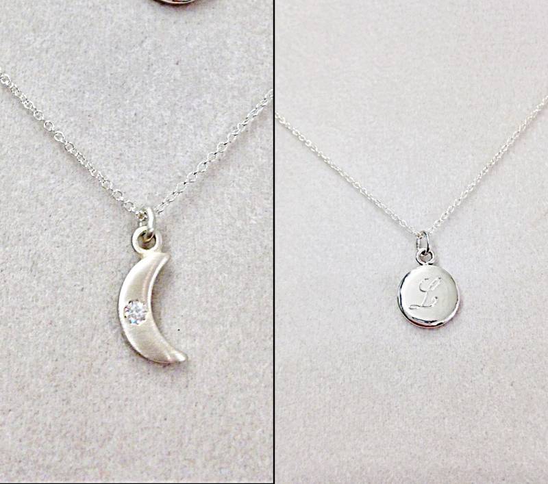 sterling Silber Mondhalskette Mit Flush Set Cz & Scheibe Halskette Initial - Sammlung von CopperfoxGemsJewelry