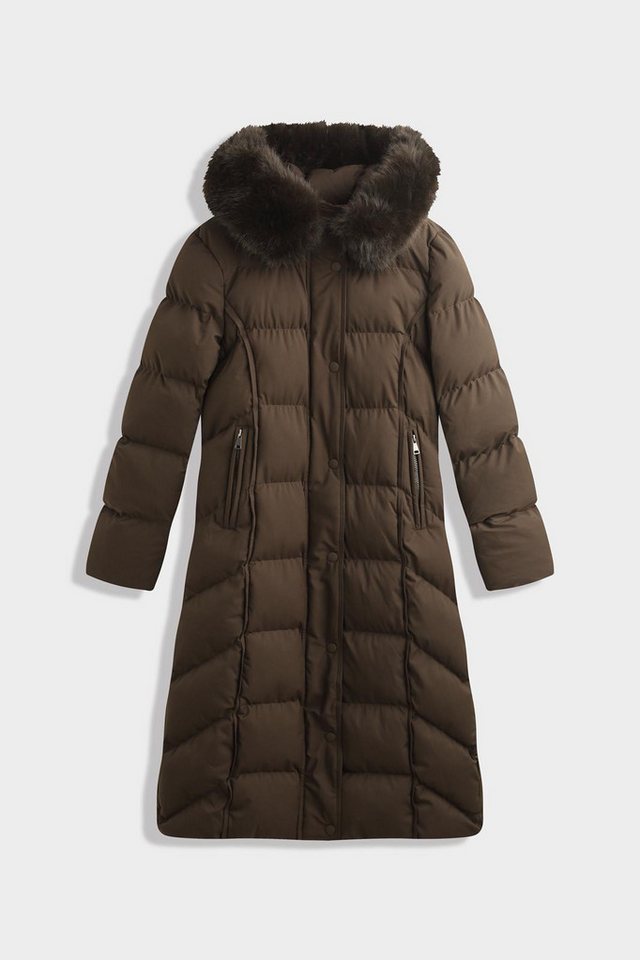 Copperose Langjacke Steppmantel Damen mit Fellkapuze, Parka Lang, Winterjacke, Pufferjacke Abnehmbare Fellkapuze von Copperose