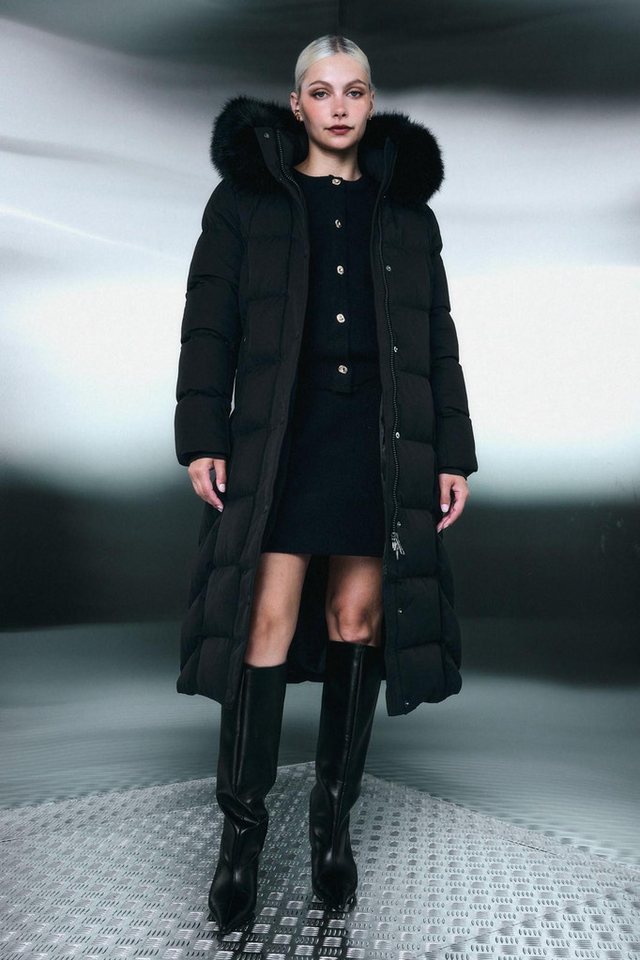 Copperose Langjacke Steppmantel Damen mit Fellkapuze, Parka Lang, Winterjacke, Pufferjacke Abnehmbare Fellkapuze von Copperose