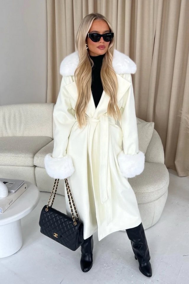 Copperose Langmantel #7555 Mantel mit flauschigem Kragen abnehmbarer Schalkragen aus Kunstfell mit Gürtel von Copperose