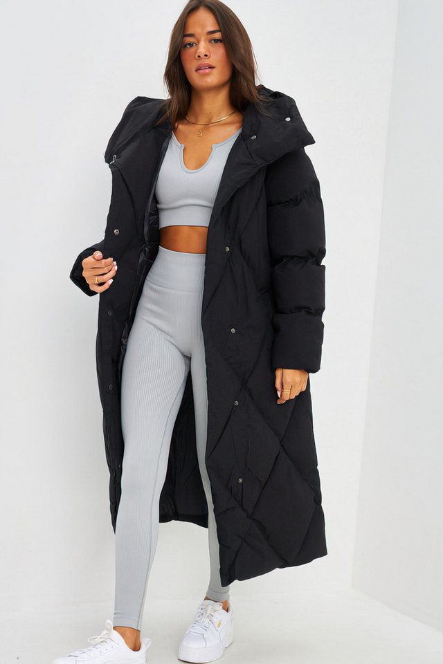 Copperose Parka 7519 Oversize Winterparka Steppmantel Parka mit Knopfleiste Taillengürtel knöchellanger Mantel mit großem Kragen von Copperose