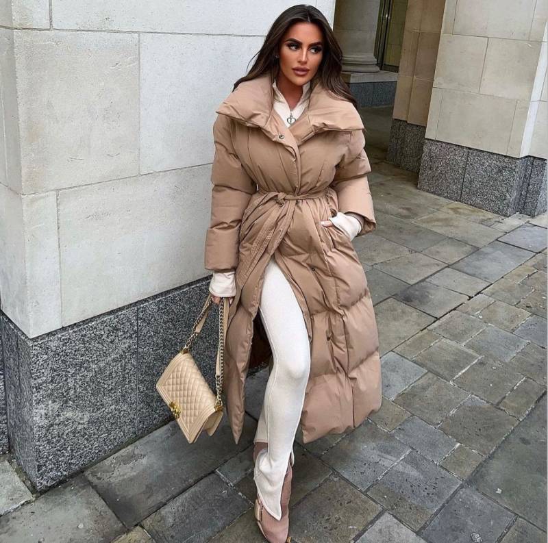 Copperose Winterjacke Oversize Winterparka Steppmantel Parka mit Gürtel Taillengürtel mit Knopfleiste knöchellanger Mantel mit großem Kragen von Copperose